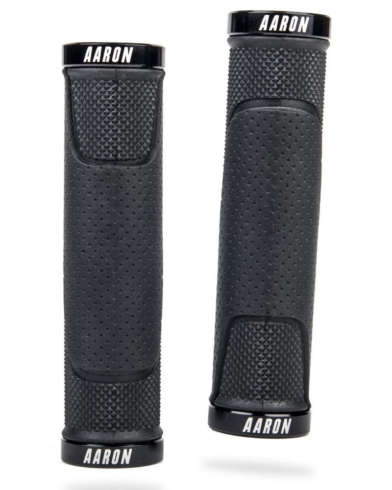 Aaron - Lock-on MTB Bike Grips - Non-Slip Rubber - Sporty and Trendy Design - Gel/with End Caps - for Mountain Bike/Mountain Bike/E-Bike/Fixie/Other - Black - Image 1